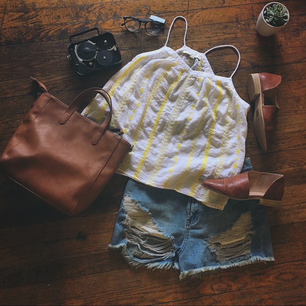 Loft Strappy Embroidered Linen Tank XS